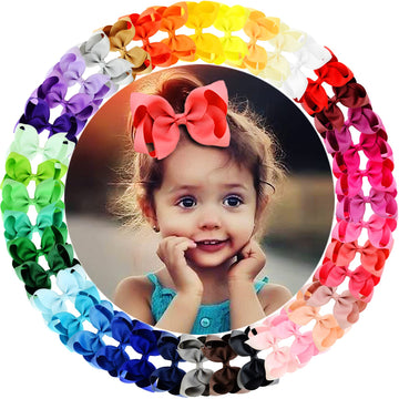 Willingtee 40Colors 4.5' Hair Bows For Girls Grosgrain Ribbon Big Hair Bows Alligator Clips Hair Accessories For Baby Girls Inf