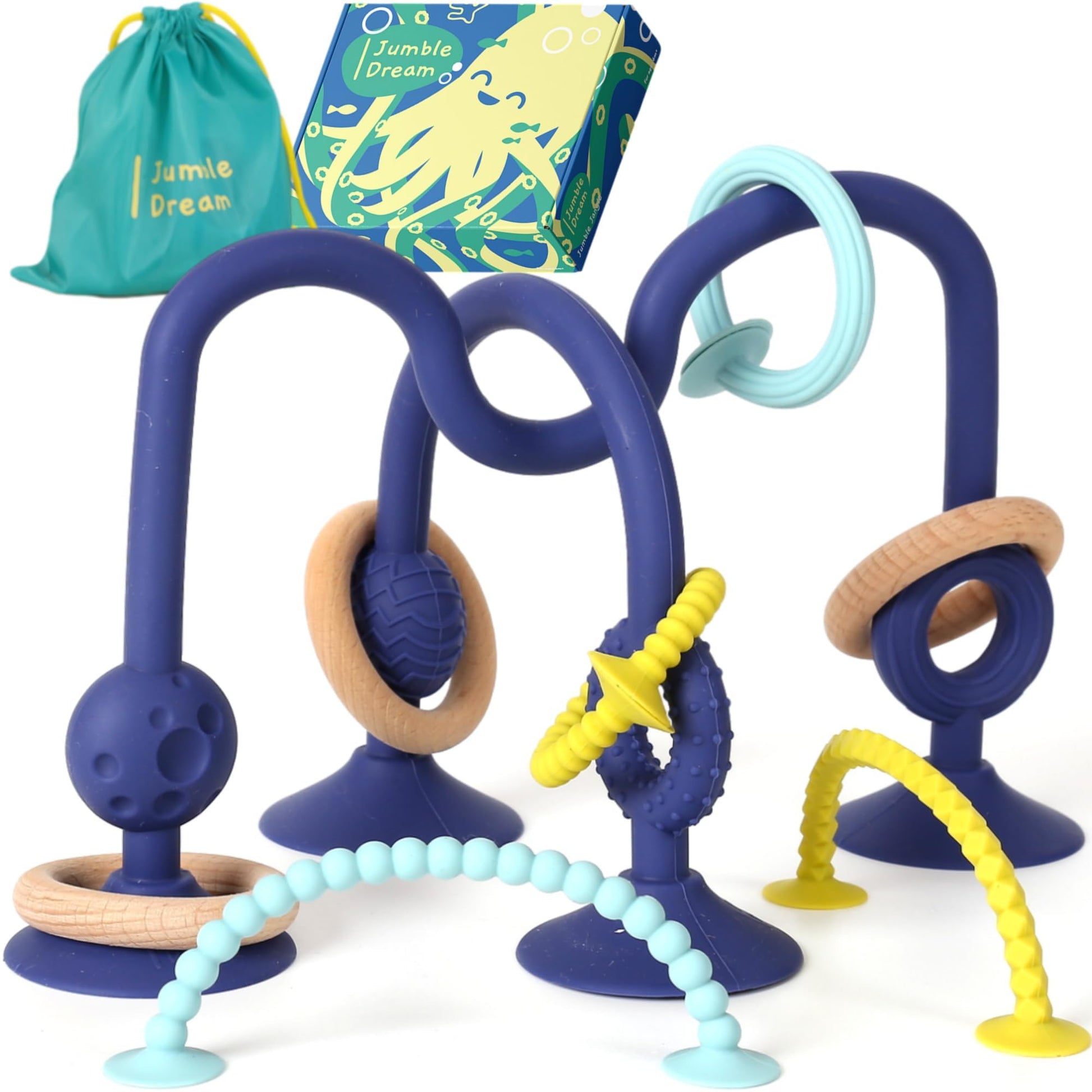 Jumble Jangle Baby Teething Toys - BPA-Free, Multi Purpose High Chair Toys for Babies: Suction Teething Relief with Sensory Toy 