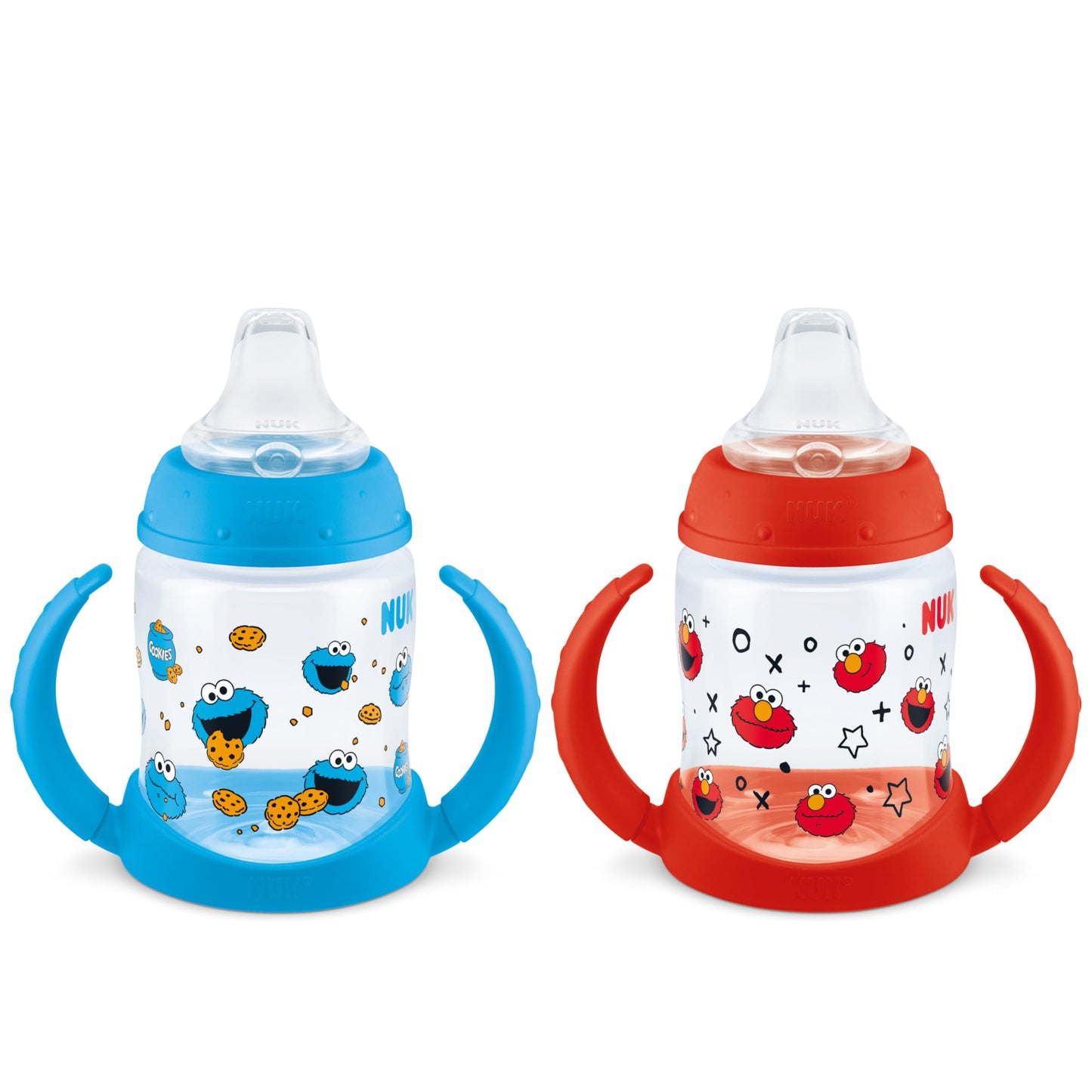 NUK Learner Cup, 5oz, Pack of 2, Sesame Street, Elmo and Cookie Monster - Soft Spout, Easy-Grip Handles, BPA Free, Spill Proof T