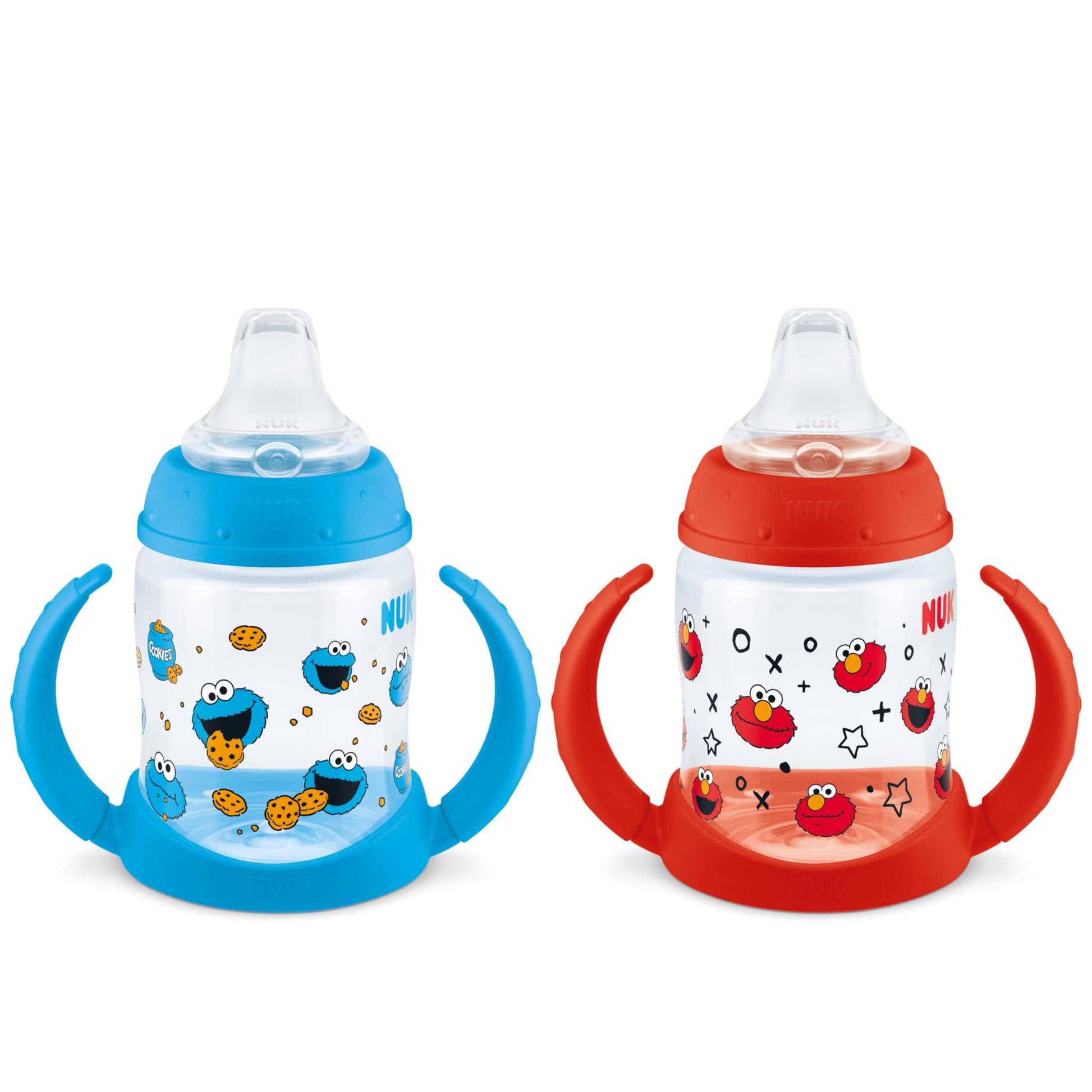 NUK Learner Cup, 5oz, Pack of 2, Sesame Street, Elmo and Cookie Monster - Soft Spout, Easy-Grip Handles, BPA Free, Spill Proof T