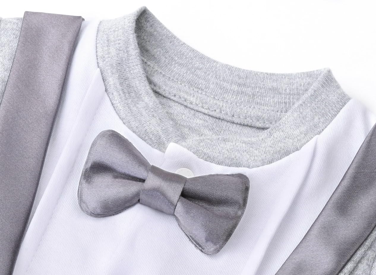 Lilax Baby Boy Gentleman Tuxedo Footie Christmas Holiday Outfit With Bow Tie (Newborn, Grey)