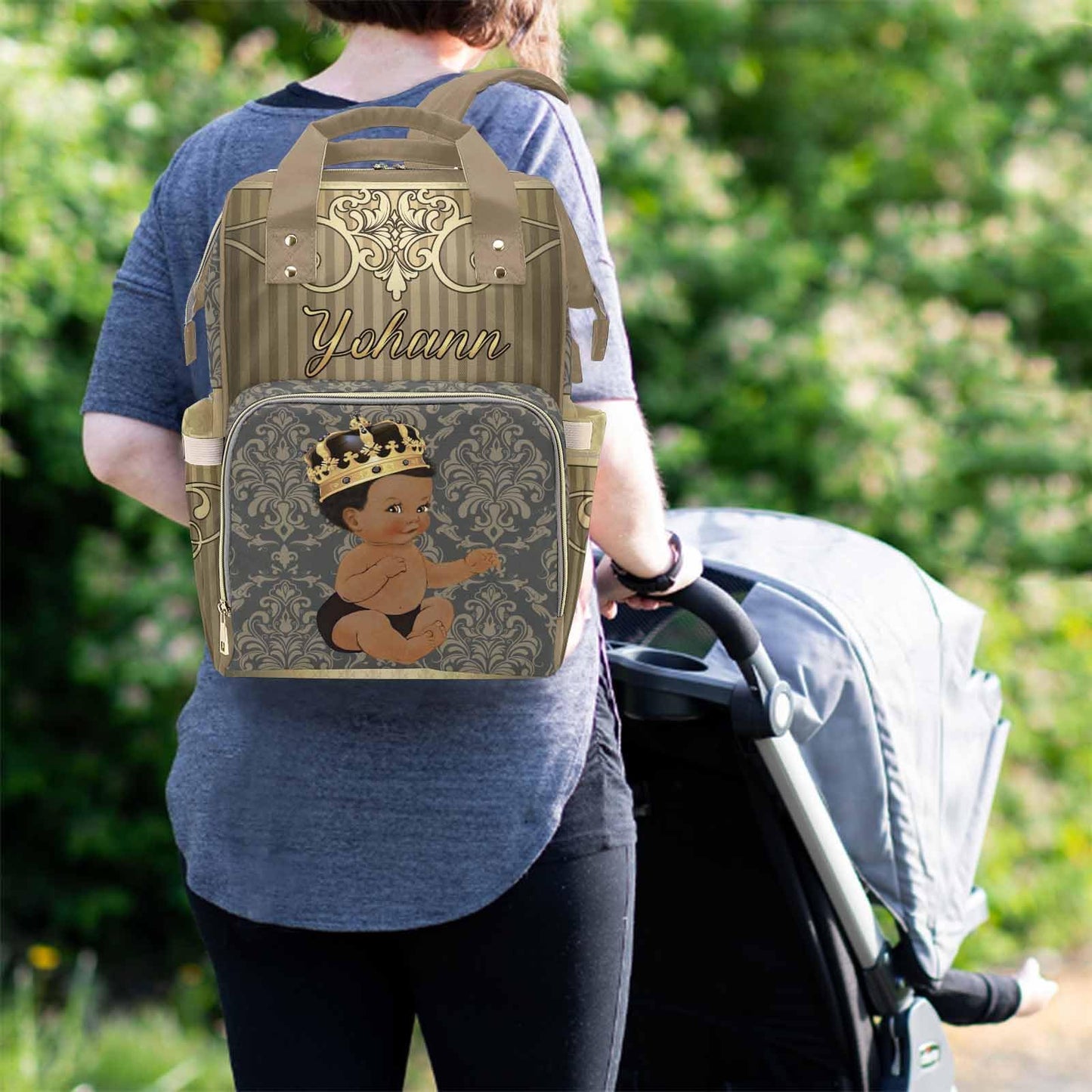M Yescustom Personalized Baby Diaper Bag, Vintage Custom Golden Crown Prince Diaper Bag With Name, Waterproof Diaper Bag Backpac