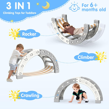 Bierum Toddler Climbing Arch, Plastic Climber Toys Inside, Montessori Climber Arch Rocker, Kids Ladder Arch With Hammock, Indoor