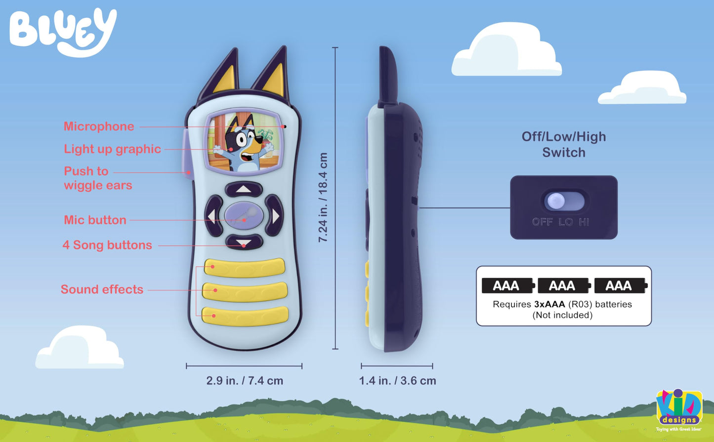 eKids Bluey Toy Remote Control for Toddlers with Built-in Music and Sound Effects, Musical Toy for Fans of Bluey Toys