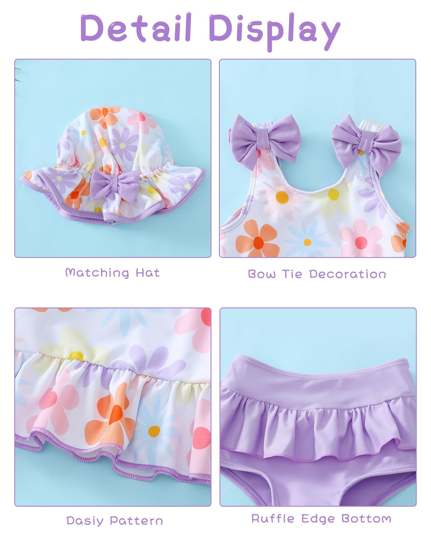 Mioglrie Baby Swimsuit Girl 6-9 9-12 Months Baby Bathing Suit Girl Two Piece Purple Floral Bikini Summer Beach Swimwear Infant T