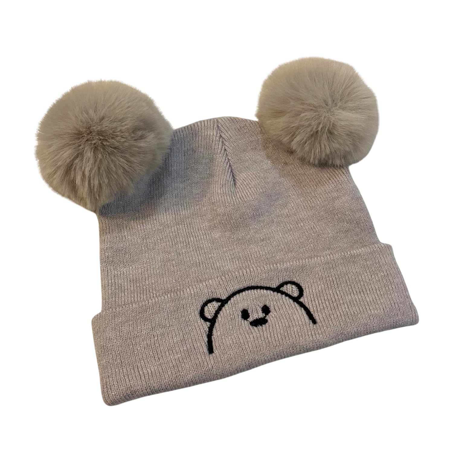 Kotsana Woolen Warm Double Pom Pom Cap Beanie Hat For 1 To 4 Year Old Baby Grey