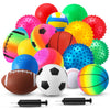 VercanMonth 18 Pcs Sports Balls Set for Boy Girl Assorted Playground Rubber Toy Foam Bouncy Inflatable with Pumps for Indoor Out
