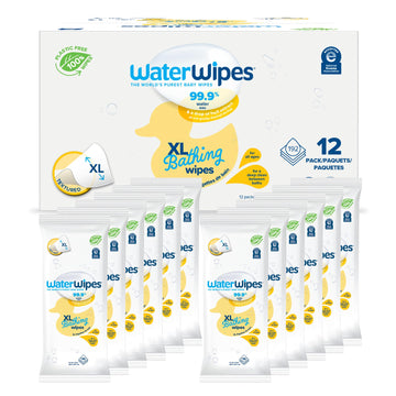 Waterwipes Plastic-Free Xl Bathing Wipes For Toddlers & Babies, 99.9% Water Based Wipes, Unscented & Hypoallergenic For Sensitiv