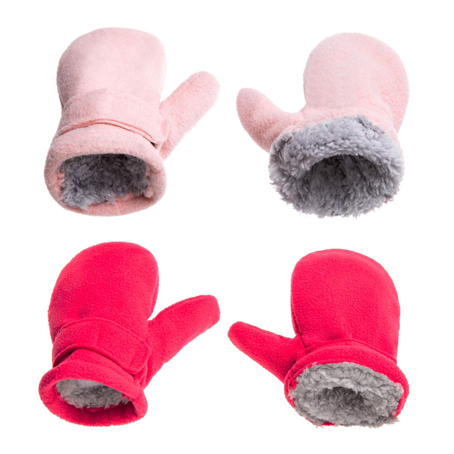Toddler Infant Winter Mittens Lined With Fleece Easy-On Baby Boy Girls Warm Gloves Outdoor (B-Pink&Red, M (1-2 Years))