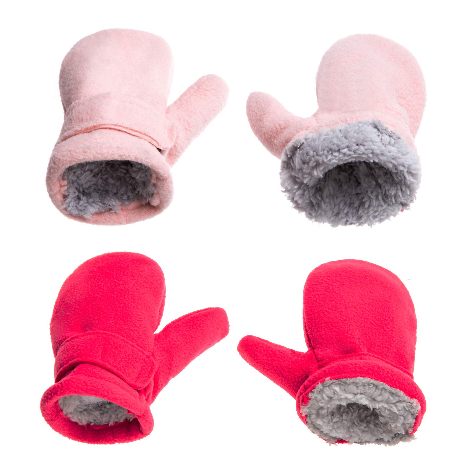 Toddler Infant Winter Mittens Lined With Fleece Easy-On Baby Boy Girls Warm Gloves Outdoor (B-Pink&Red, M (1-2 Years))