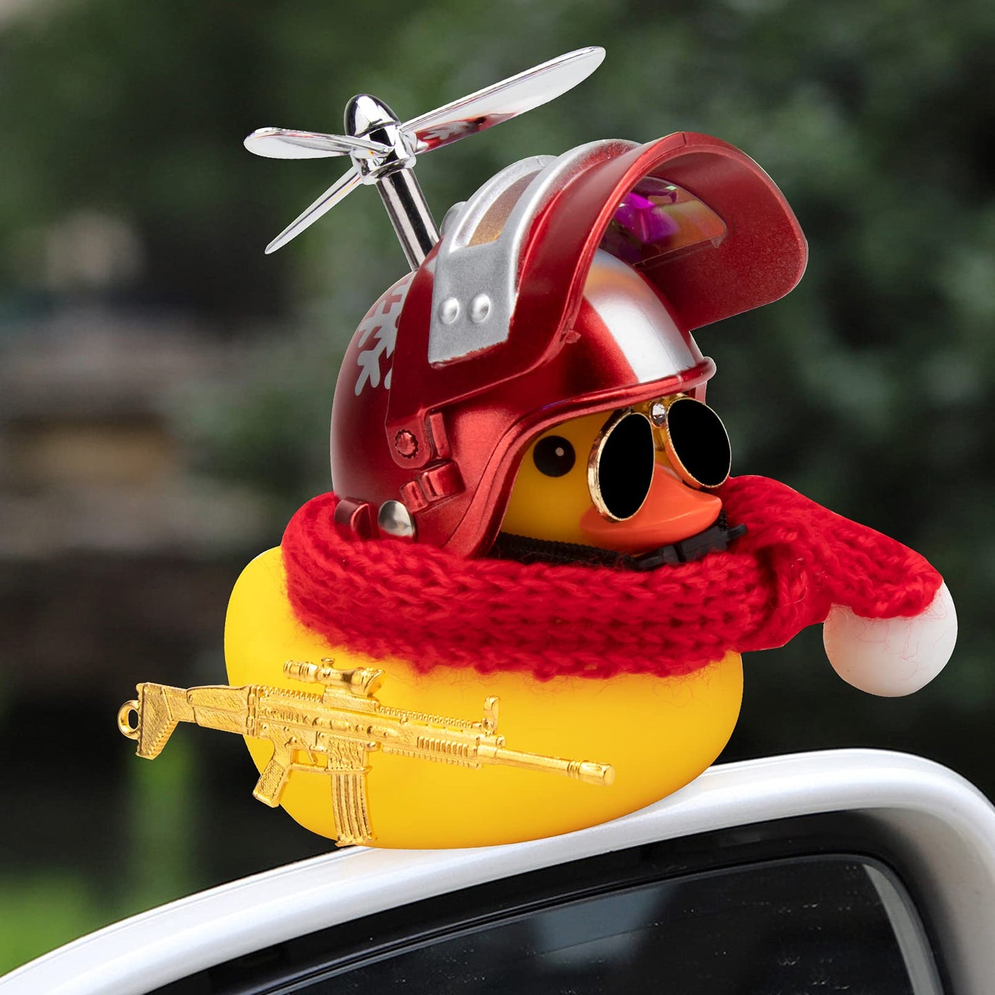 wonuu Rubber Duck Car Decorations Cute Yellow Duck Car Dashboard Ornaments with Propeller (Y-Snow Flake)