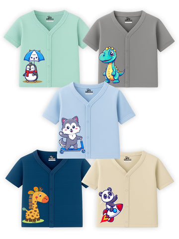 Kidbee Baby Cotton Half Sleeve Front Open Jabla Top/T-Shirt - Pack Of 5 (In, Age, 6 Months, 9 Months, Regular, Bs-Jhs-Multi-5Pc)