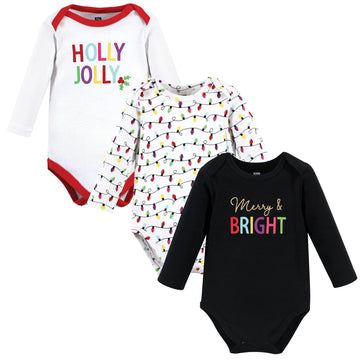 Hudson Baby Unisex Baby Cotton Long-Sleeve Bodysuits, Merry And Bright, 3-6 Months