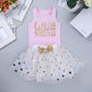 CM C&M WODRO Toddler Kids Baby Girls Birthday Princess Outfits Vest Sleeveless Tank Top Dot Mesh Tutu Skirt 2PCS Summer Skirt Se
