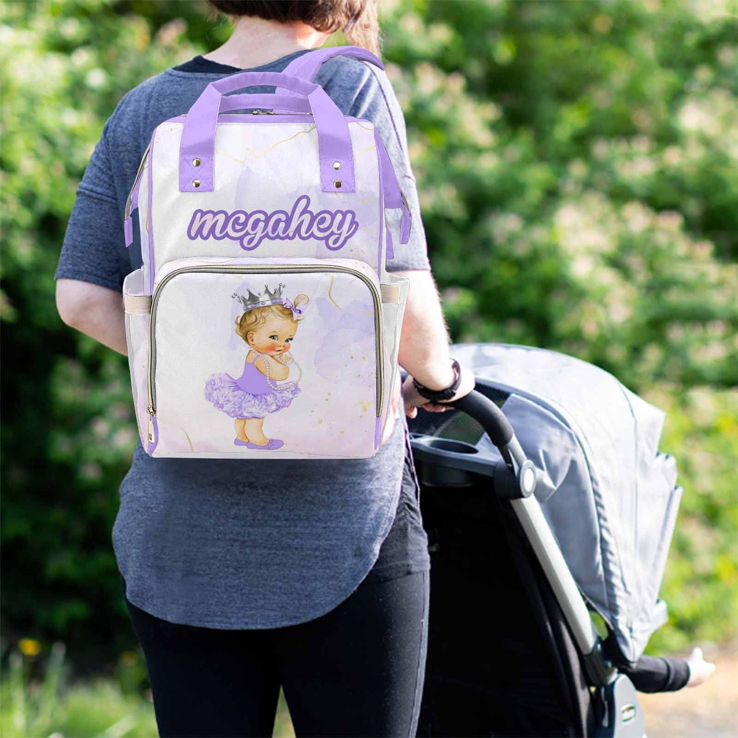 M Yescustom Personalized Diaper Bag With Name, Custom American Cute Baby Princess With Crown Waterproof Nylon Mommy Nursing Dayp