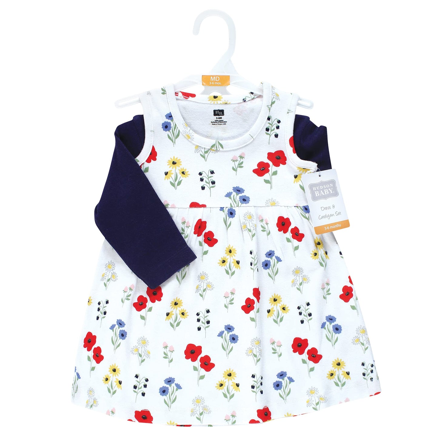 Hudson Baby Baby Girls Cotton And Cardigan Set Casual Dress, Wildflower, 5T Us