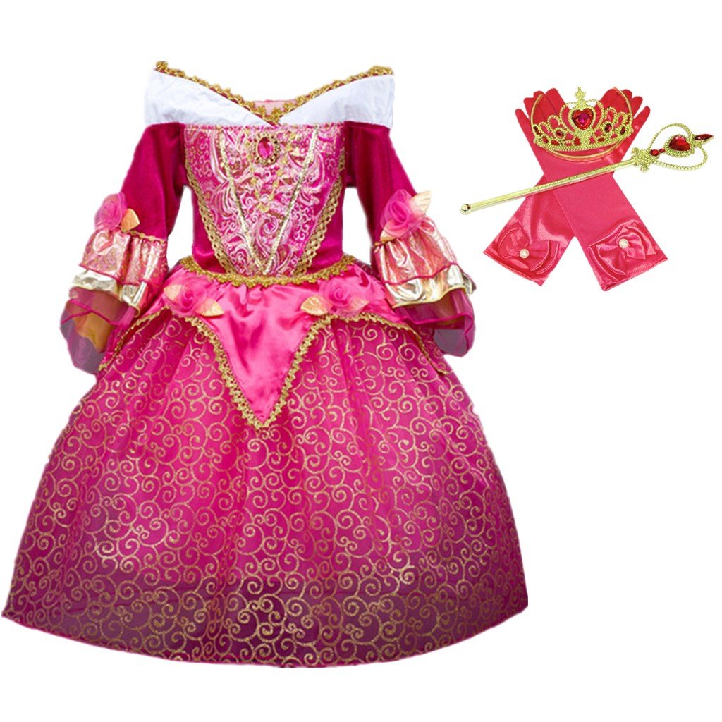 Dreamhigh Sleeping Beauty Princess Girls Costume Dress With Cosplay Accessorries Size 9-10 Years Rose