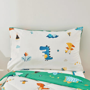 Beeweed 4 Pieces Dinosaur Toddler Bedding Set Boys Girls, 2 Sides Design Bed In A Bag Comforter Set, Includes 1 Comforter, 1 Fit