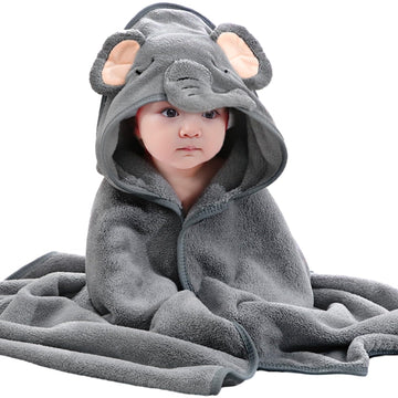 GSrenyu Hooded Baby Towel,80x80cm Animal Design Baby Bath Towel with Hood for Newborn Boys and Girls(grey)