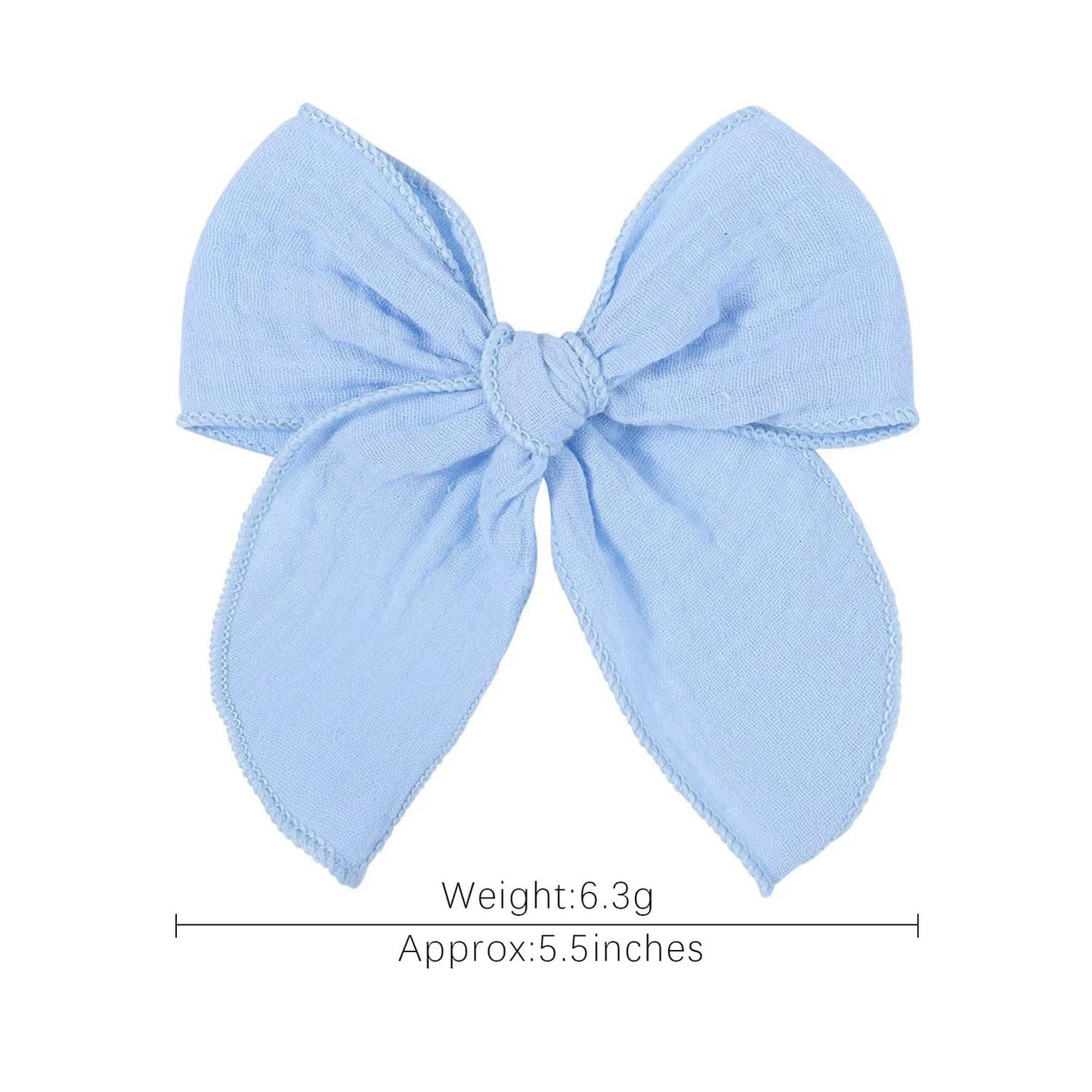 5.5 Inch Sky Blue Fable Hair Bow: Handmade Linen Cotton Hair Clip For Girls - 1 Pcs