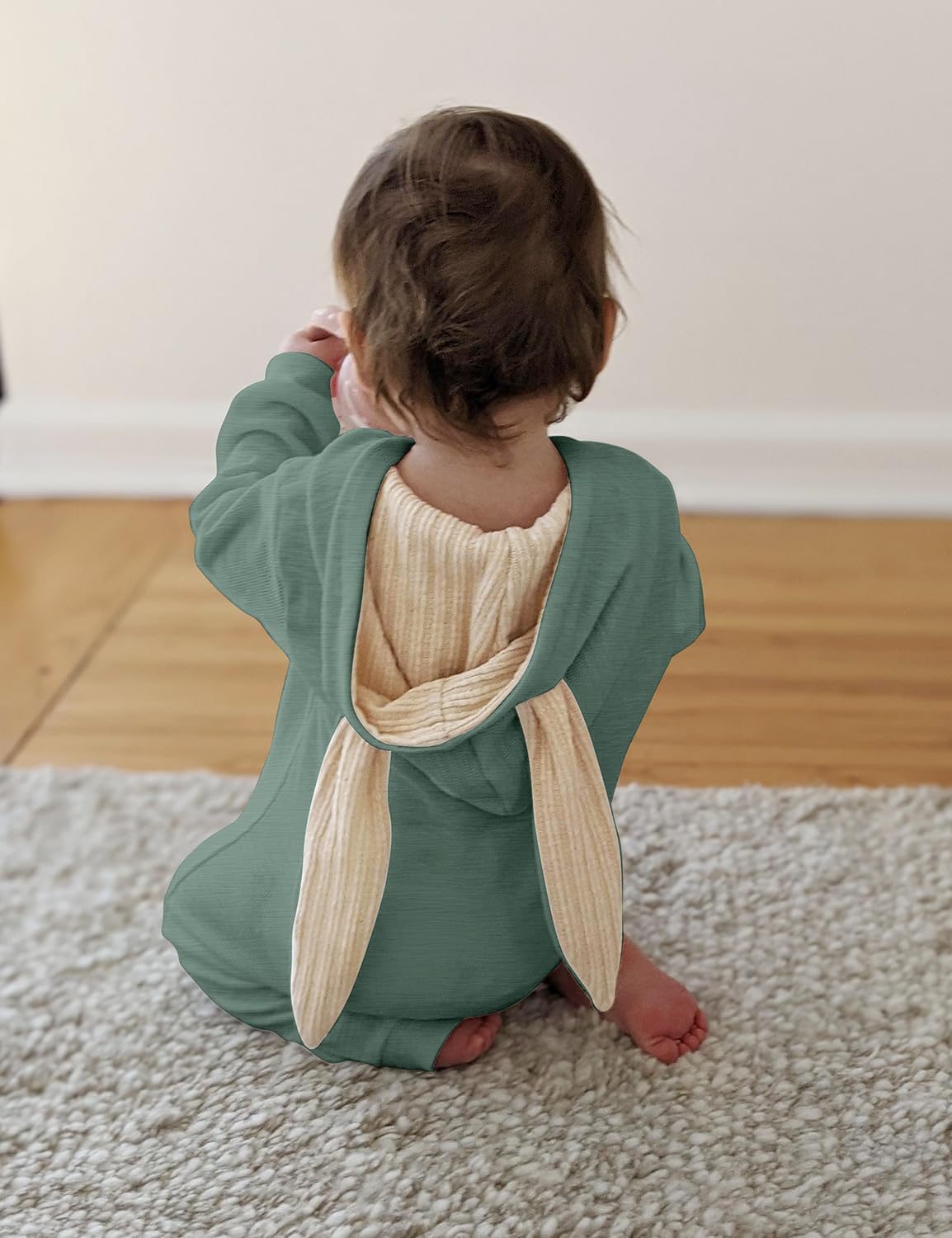 Agqt Baby Boys Bunny Costume 1St Easter Outfit Halloween Animal Costume One Piece Romper Rabbit Ear Bodysuits Hoodie Dark Green