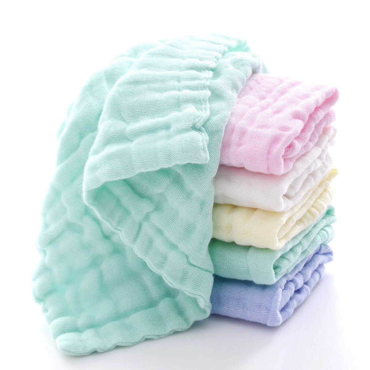Closecret Muslin Cotton Face Towels for Newborn Baby Extra Soft Hankies Reusable Napkins for Infants Toddlers (Pack of 5) (Multi