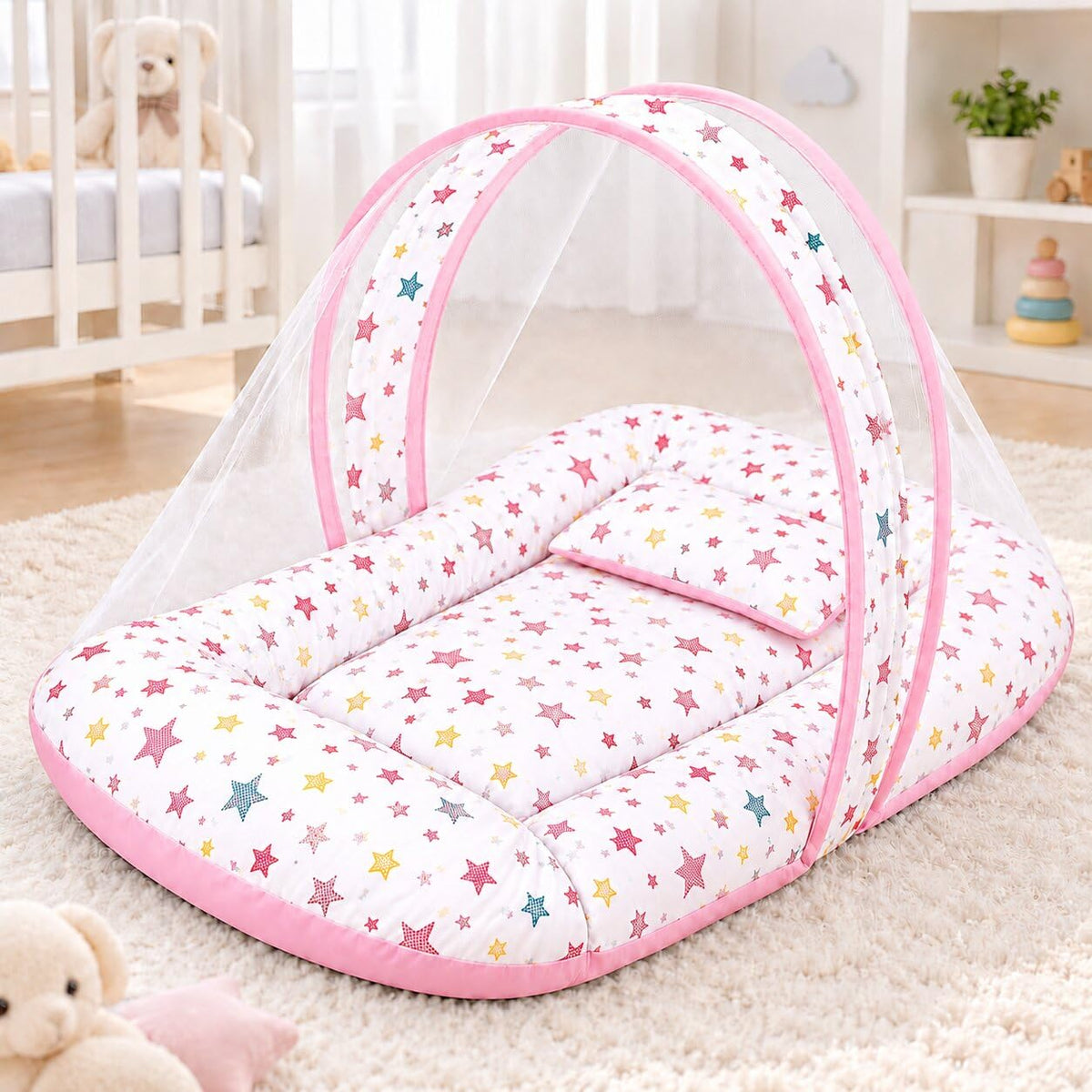 VParents Joy Pink Cotton Bedding Set & Mosquito Net