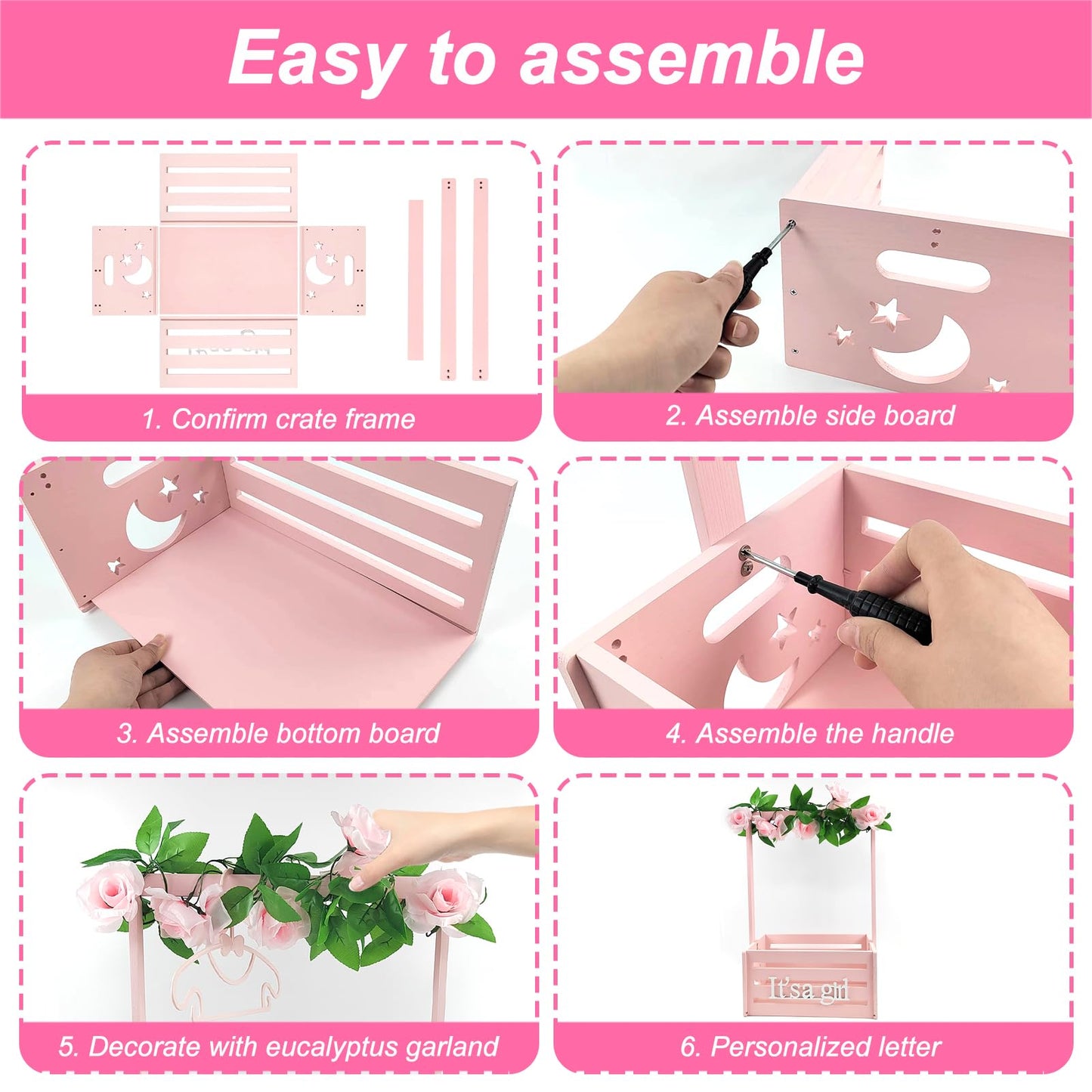 Wooden Baby Shower Crate Closet, Baby Storage Crate Hamper With Handle, Garland And 10 Clothes Hangers, Baby Shower Gifts Basket