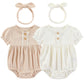 Ruliby Baby Girl Clothes Cotton Bubble Romper Floral Bodysuits Infant Outfit Set, Pink/Beige ShortSleeved Bodysuit, 03 Months