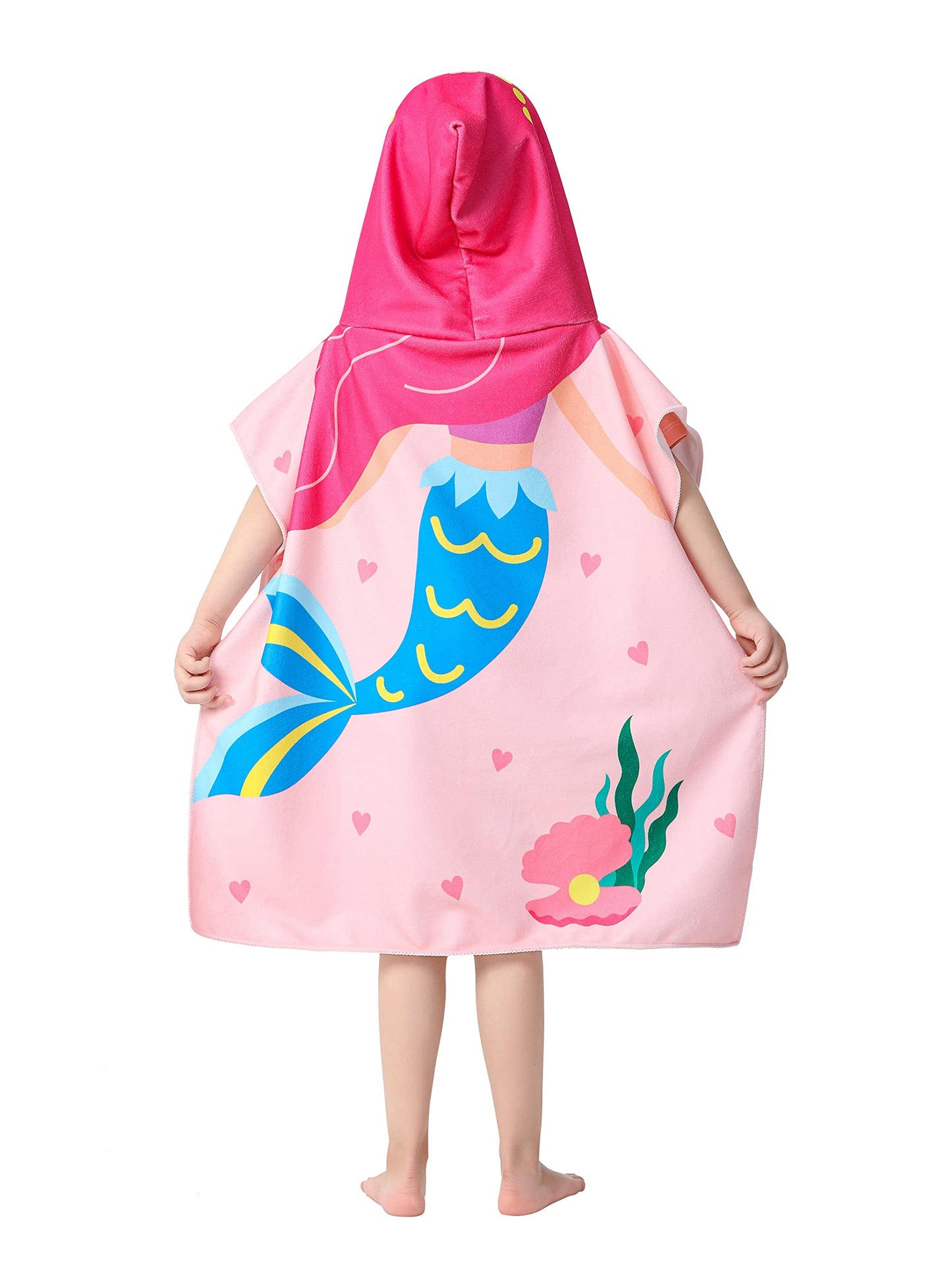 Athaelay Pink Mermaid Hooded Beach Towel Poncho For Kid Girls Toddlers Bath Pool Swim Poncho Cover-Ups Swimwear Soft Lightweight