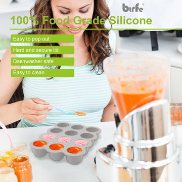 Btrfe Baby Food Storage Container - 1.5Oz X 12 Pods Silicone Freezer Tray With Lid For Homemade Baby Food, Fruit Purees, Vegetab