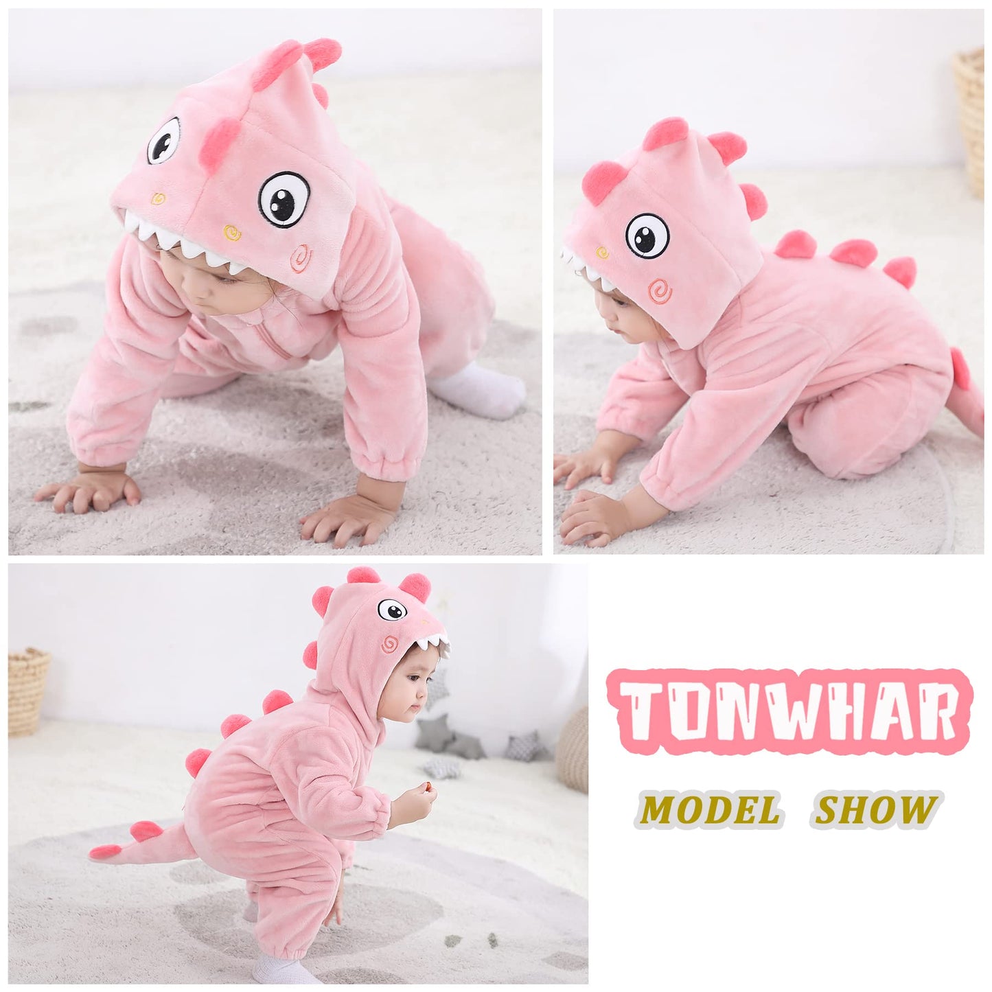Tonwhar Baby Boy'S Girl'S Animal Bodysuit Infant And Toddler'S Romper Jumpsuit Halloween Costume Partywear(6-12 Months,Pink Dino
