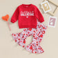 Toddler Baby Girl Valentines Outfit Daddy 'S Valentine Crewneck Sweatshirt Shirts Flare Pant Valentines Clothes  (Red - Daddy'S