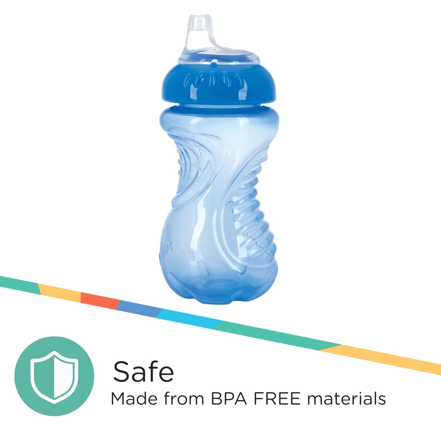 Nuby 3 Pack No Spill Toddler Sippy Cups - Toddler Cups Spill Proof With Easy And Firm Grip - Toddlers Cups - Blue, Aqua, Green