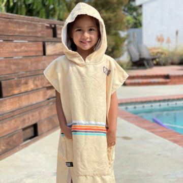 Cor Childrens Unisex Poncho Towel Robe Light And Dark Blue For Kids Ages 3-10 (Retro-Sand)Cor Childrens Unisex Poncho Towel Robe