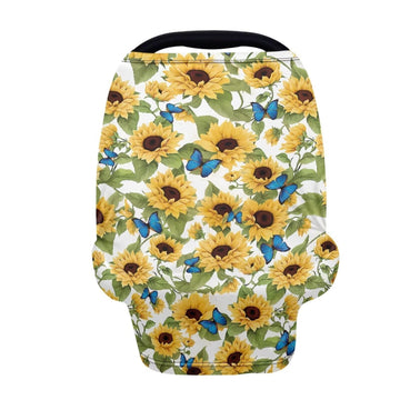 LedBack Blue Butterfly Sunflower Stretchy Car Seat Cover for Babies Nursing Cover Breastfeeding Cover,Soft Breathable Baby Carse