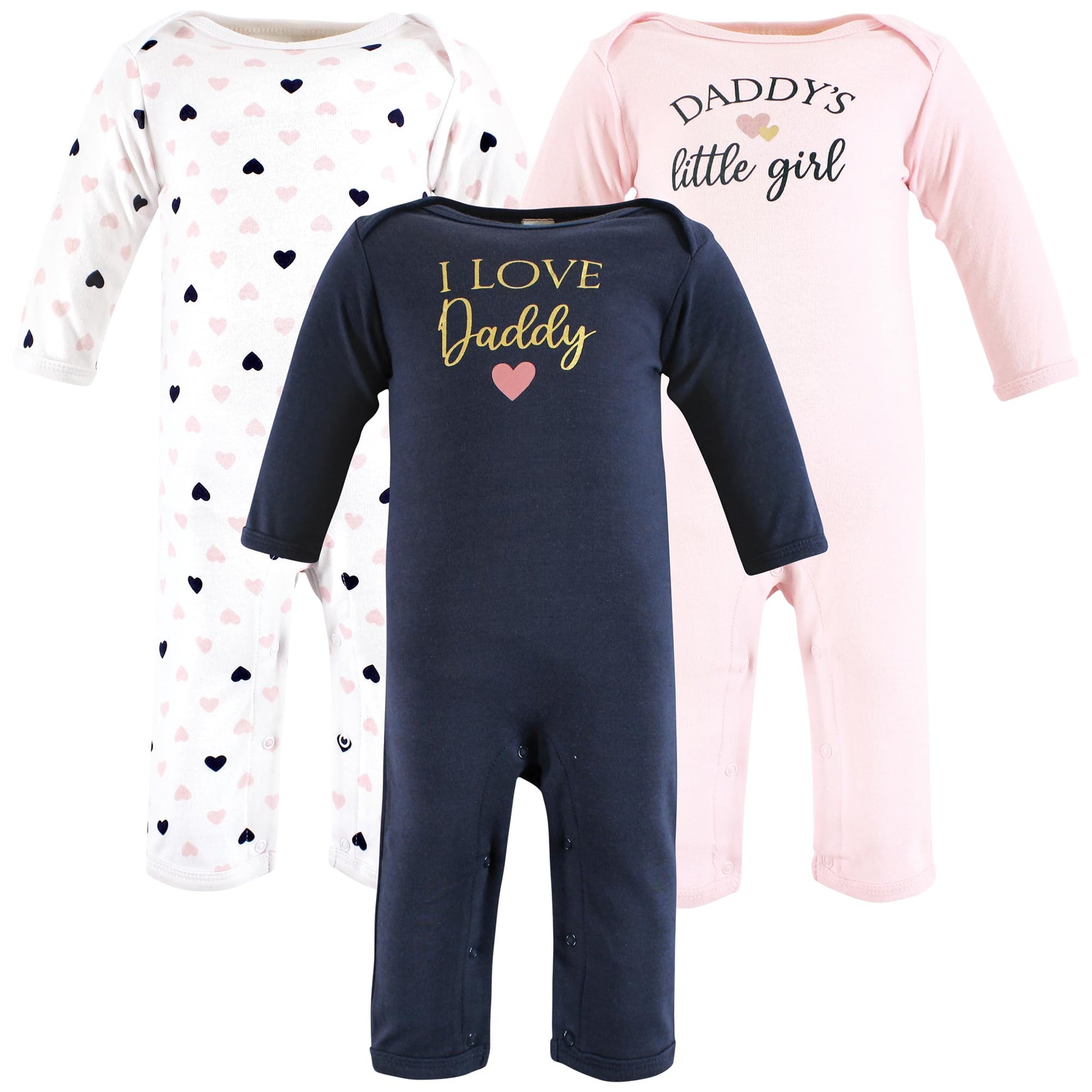 Hudson Baby Unisex Baby Cotton Coveralls, Girl-Daddy Pink Navy, 0-3 Months