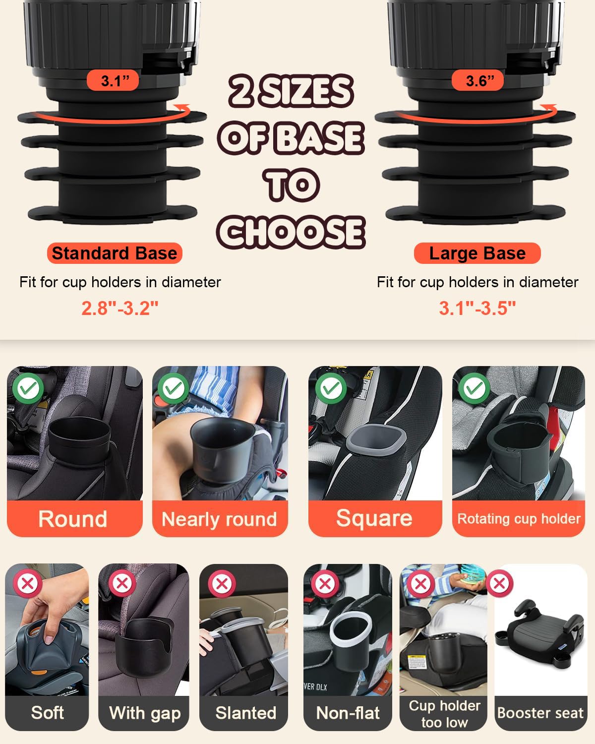 Seven Sparta Car Seat Tray For Kids Toddler Travel With Soft Rubber Base, Rotatable And Removable Cup Holder Snack Tray For Food