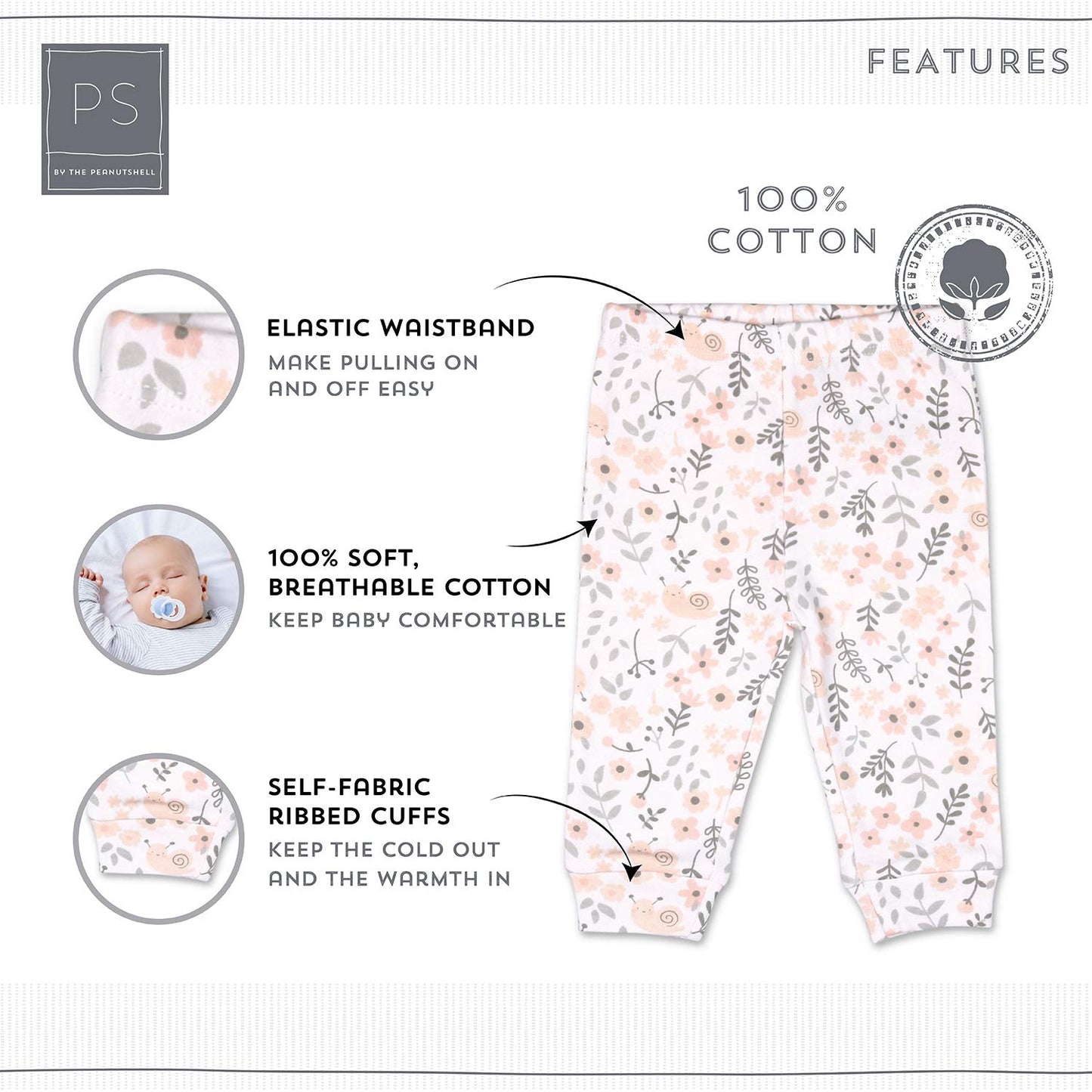 The Peanutshell 5 Pack Baby Girl Pants Set - 100% Cotton Toddler Pants For Girls, 0-3 Months Clothes For Toddlers And Babies - F