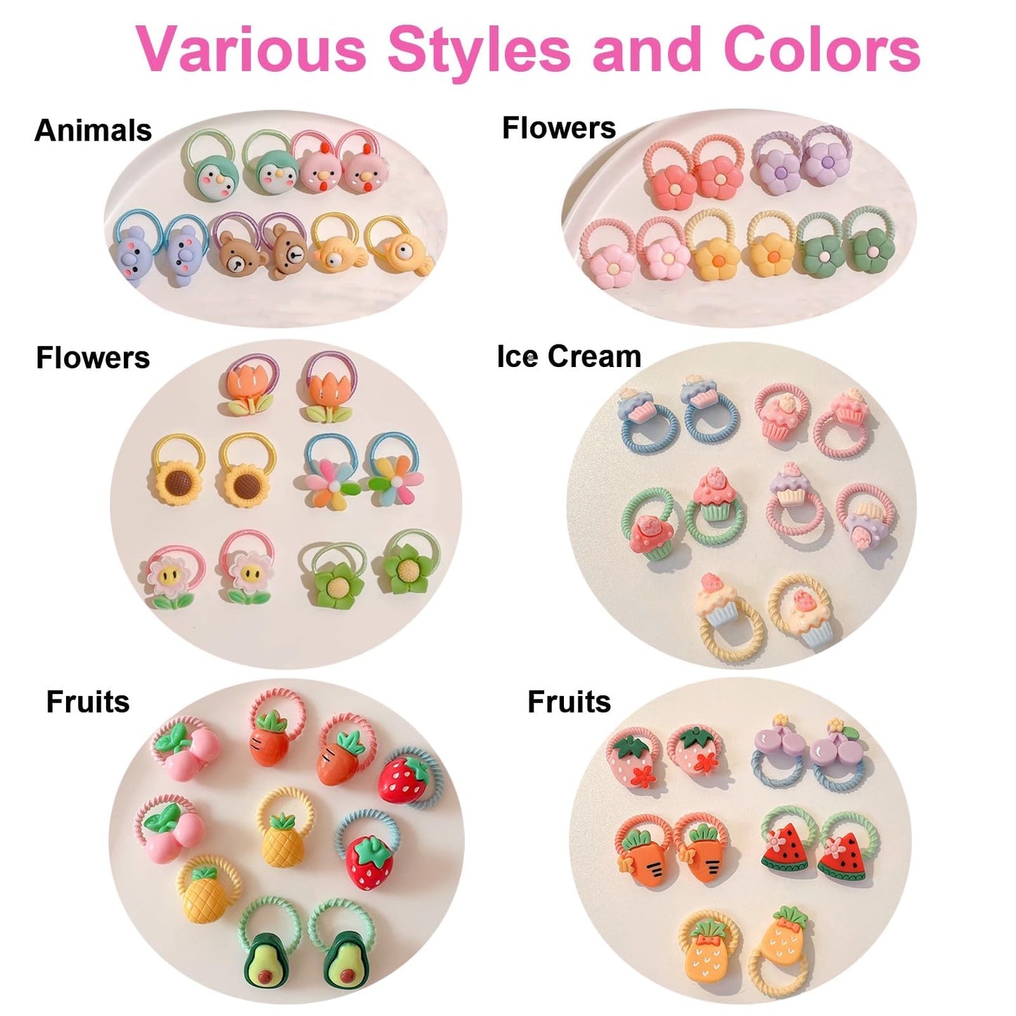 60Pcs Baby Hair Ties, Cute Cartoon Small Hair Ties For Toddlers Little Girls, Colorful Elastic Pony Tails Hair Bands 0.8Inch Dia