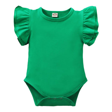 Lysmuch Baby Girls Ruffle Short Sleeve Bodysuit Infant Solid Onesie Casual Plain Blouse Top Romper (Green, 0-3 Months)