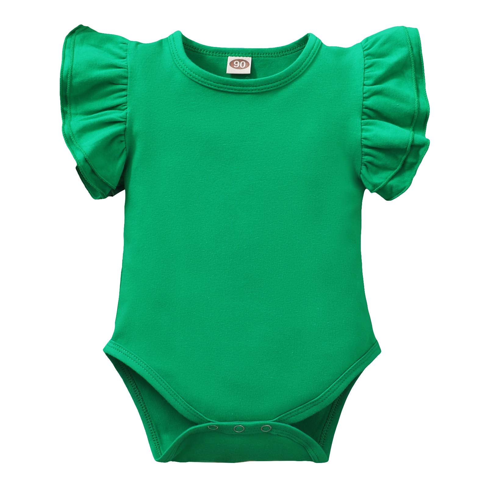 Lysmuch Baby Girls Ruffle Short Sleeve Bodysuit Infant Solid Onesie Casual Plain Blouse Top Romper (Green, 12-18 Months)