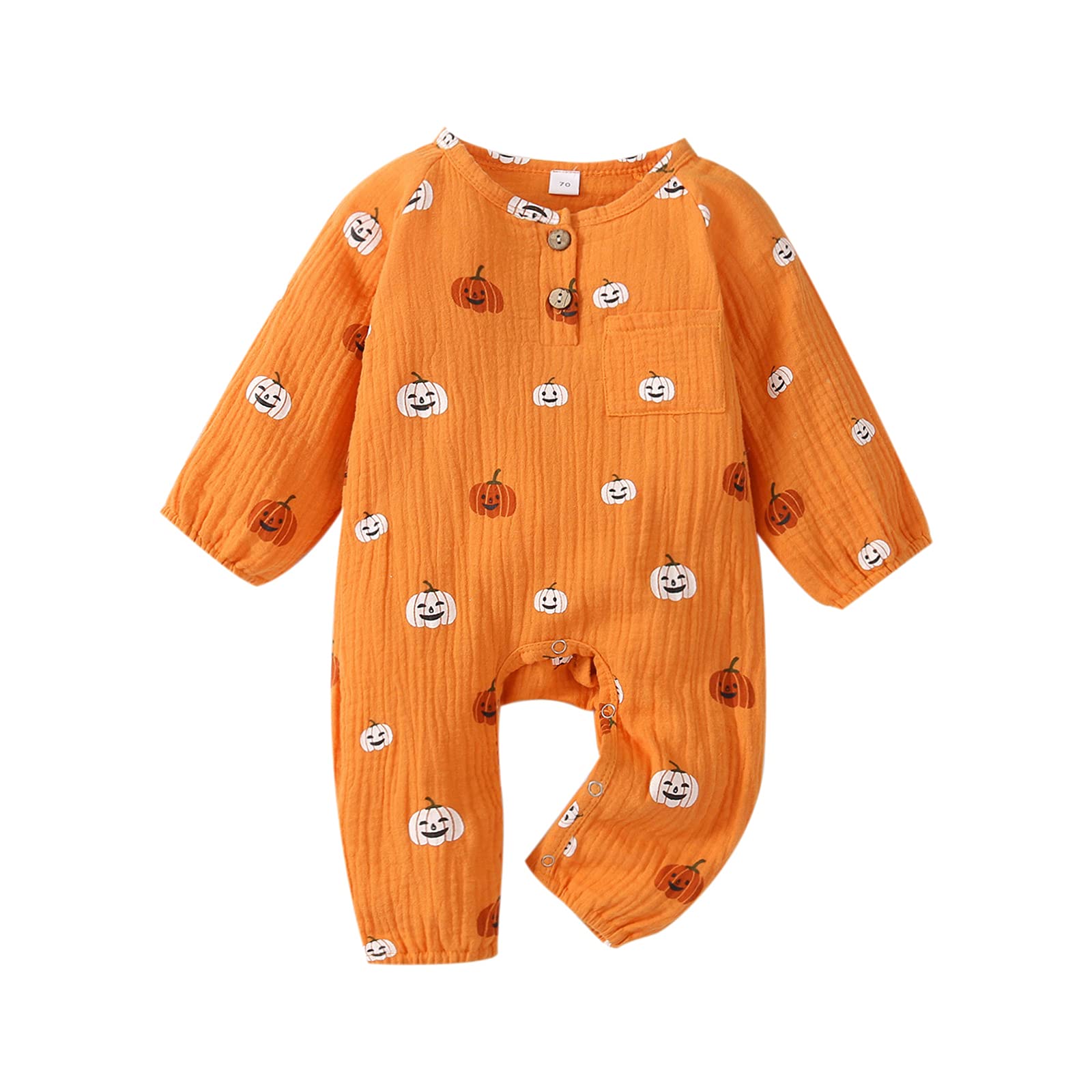 Halloween Baby Boy Girl Outfit Pumpkin Long Sleeve Onesie Romper Jumpsuit Halloween Clothes Girl Boy (Orange,6-12 Months)