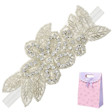 Elesa Miracle Little Baby Girl Rhinestone Flower Headband, Baby Hair Accessories In Gift Bag (1Pc- White Headband)