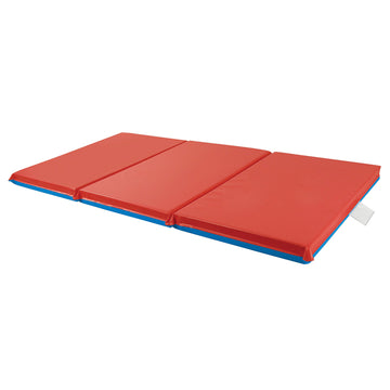 Ecr4Kids Premium Folding Rest Mat, 3-Section, 2In, Sleeping Pad, Blue/Red