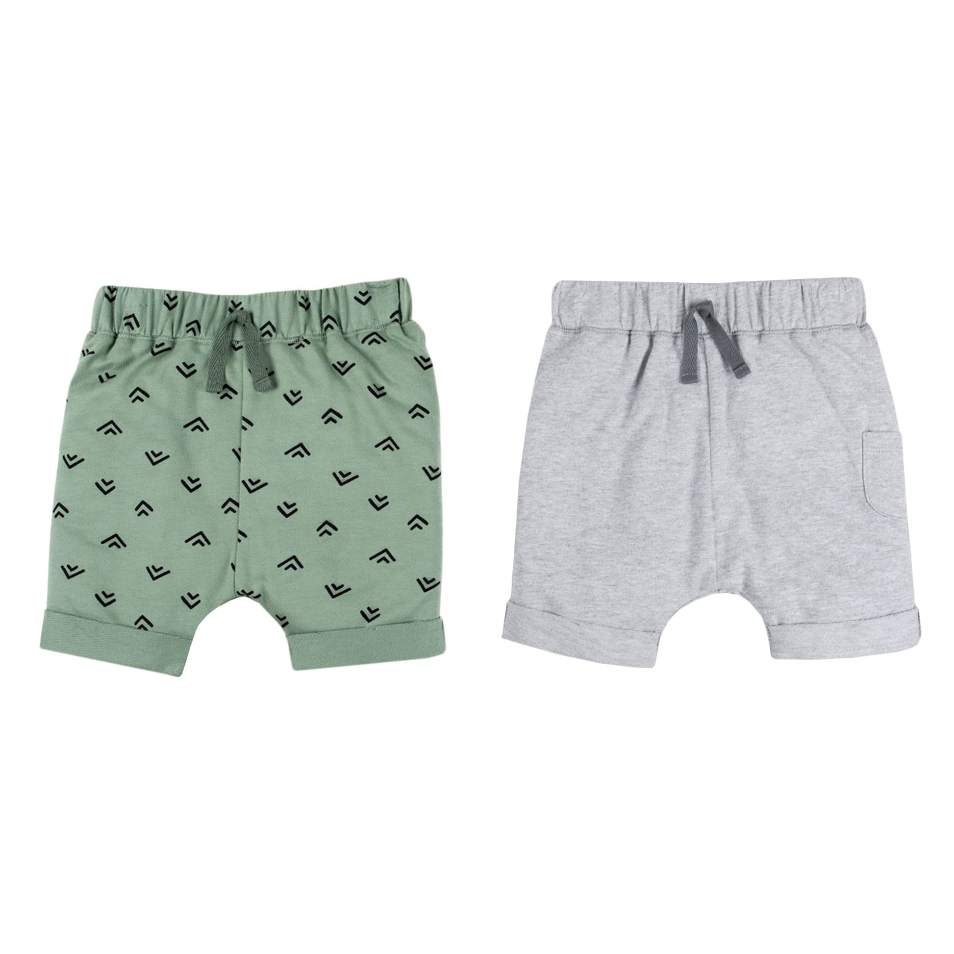 Lamaze Baby Boys Super Combed Natural Cotton Athletic Style Shorts, 2 Pack, Gray/Green, 6 Months