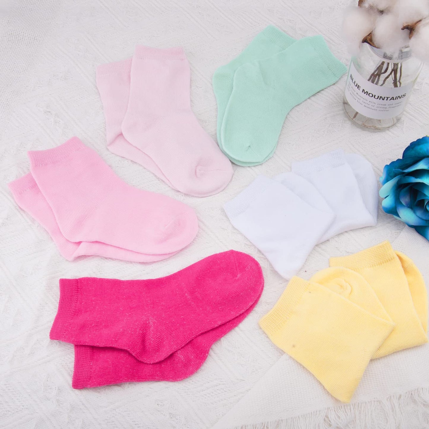Duufin 18 Pairs Toddler Crew Socks Girls Mid Cut Socks Kids Crew Socks Mid Rise Toddler Socks, 4-6X