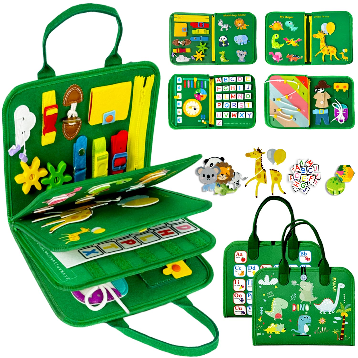 Qizfun Busy Board Book Montessori Toys for 1 2 3 4 Year Old, Boy Girl Birthday Gifts, Educational Sensory Learning Toys for Todd