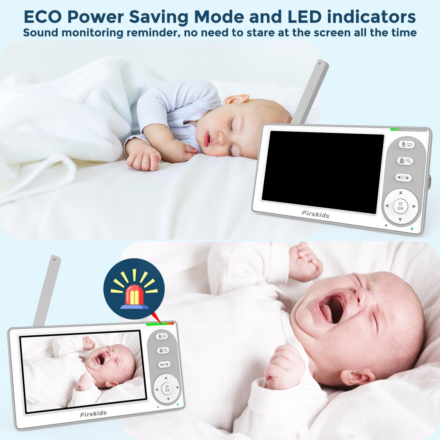 Firskids Baby Monitor, 4.3'' Ips Split-Screen Baby Monitor With Camera And Audio, No Wifi,No App, Two-Way Talk Night Vision Eco