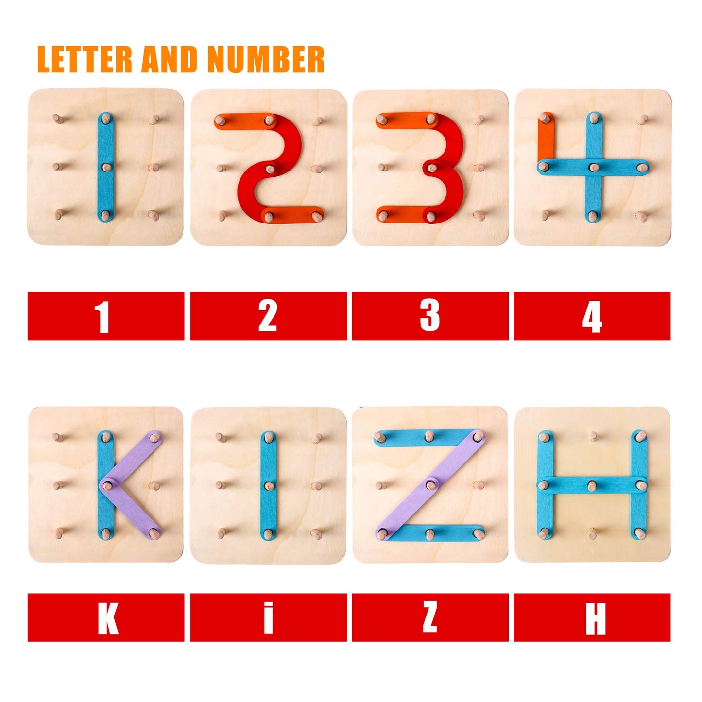 kizh Wooden Letter and Number Construction Activity Set Educational Preschool Toys Shape Color Recognition Pegboard Sorter Set B